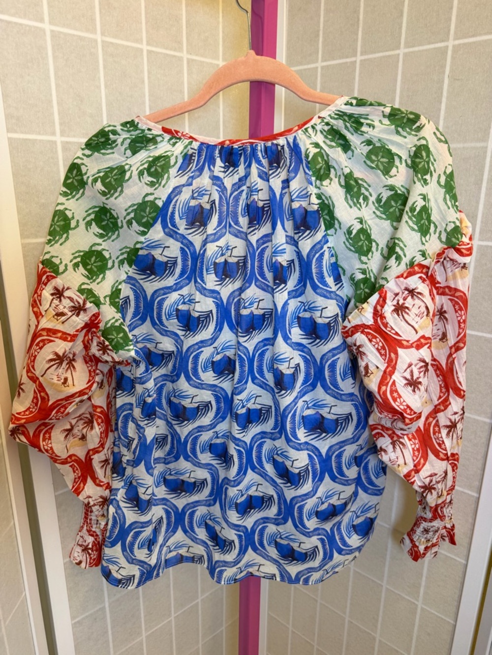FARM RIO SKIRT SET Summer Multicolor Mix-Print Blouse in Blue, Red, Green - Picture 12 of 16
